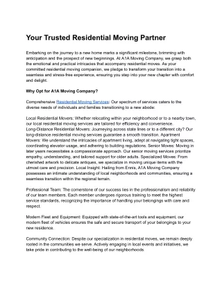 Your Trusted Residential Moving Partner