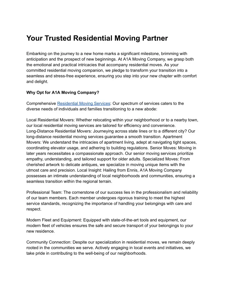 your trusted residential moving partner