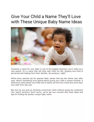 Give Your Child a Name They’ll Love with These Unique Baby Name Ideas
