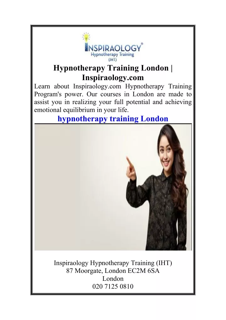 hypnotherapy training london inspiraology