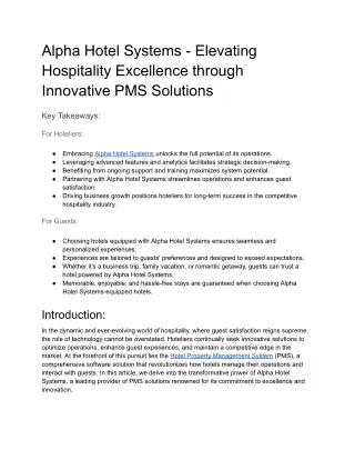 Alpha Hotel Systems - Elevating Hospitality Excellence through Innovative PMS Solutions