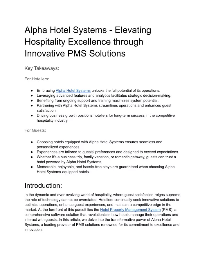 alpha hotel systems elevating hospitality