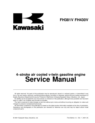 Kawasaki FH430V 4-Stroke Air Cooled V-Twin Gasoline Engine Service Repair Manual