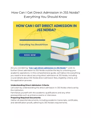 Can I Get Direct Admission in JSS Noida? Everything You Should Know
