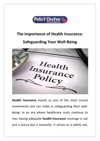 The Importance of Health Insurance: Safeguarding Your Well-Being