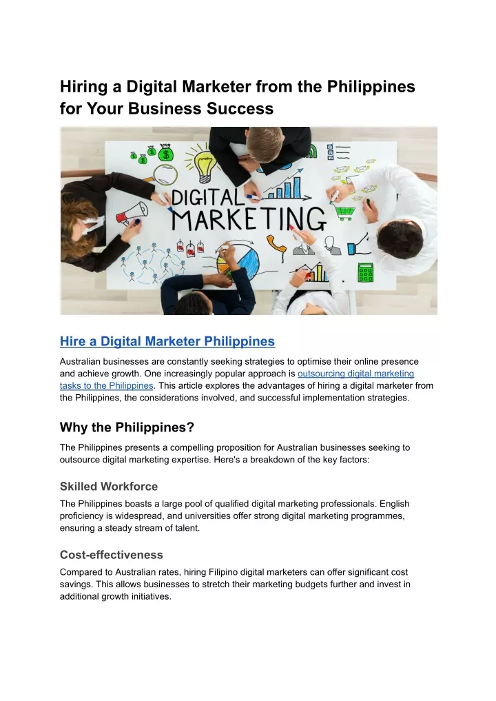 hiring a digital marketer from the philippines