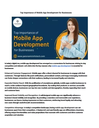 Top Importance of Mobile App Development for Businesses