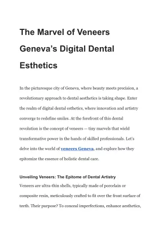 The Marvel of Veneers Geneva’s Digital Dental Esthetics