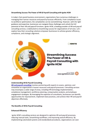 Streamlining Success The Power of HR & Payroll Consulting with Ignite HCM