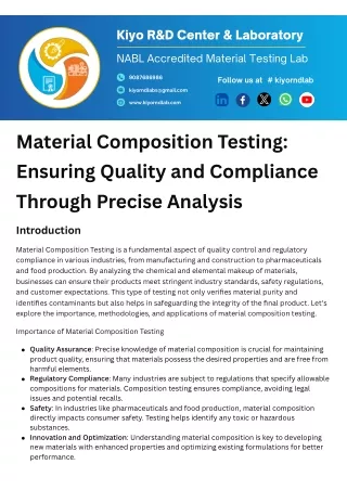 Material composition Testing laboratory in chennai, Material composition testing