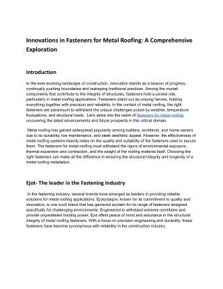 Innovations in Fasteners for Metal Roofing_ A Comprehensive Exploration