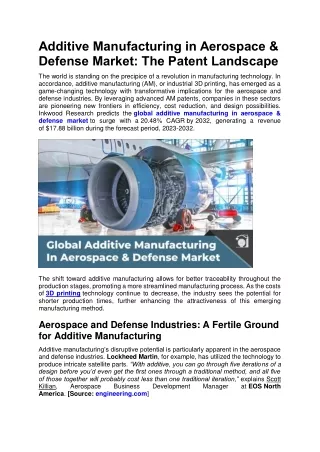Additive Manufacturing in Aerospace & Defense Market: The Patent Landscape