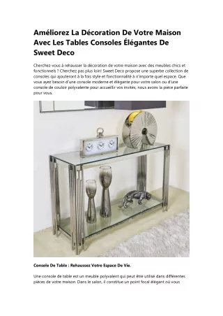 Améliorez La Décoration De Votre Maison Avec Les Tables Consoles Élégantes De Sweet Deco