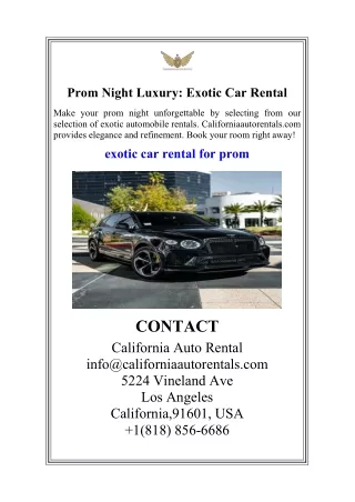 Prom Night Luxury Exotic Car Rental