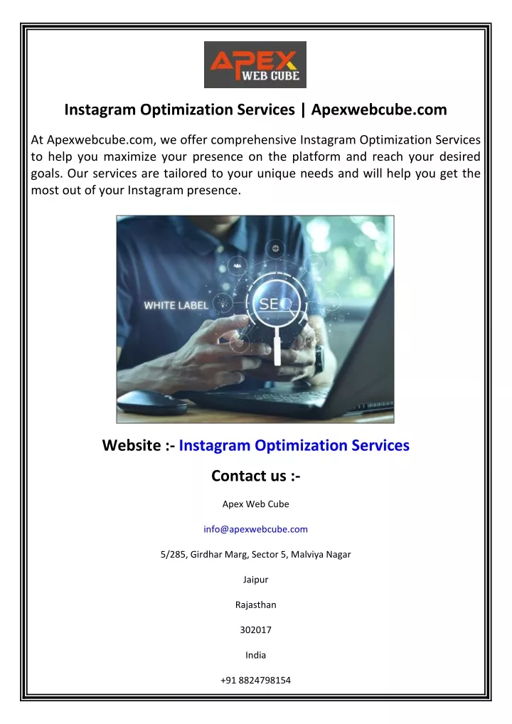 instagram optimization services apexwebcube com