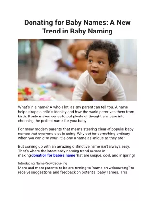 Donating for Baby Names A New Trend in Baby Naming