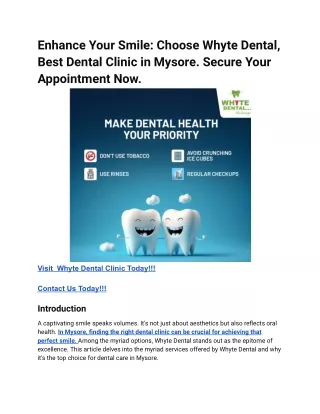 Enhance Your Smile_ Choose Whyte Dental, Best Dental Clinic in Mysore