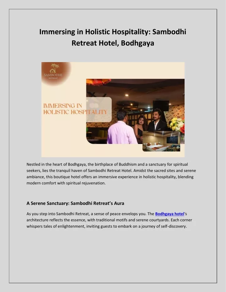 immersing in holistic hospitality sambodhi