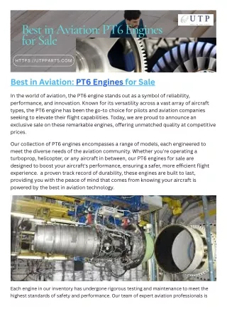 Best in Aviation: PT6 Engines for Sale