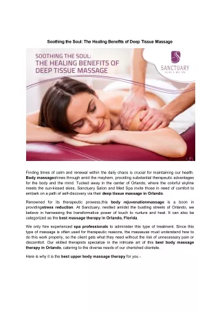 Soothing the Soul: The Healing Benefits of Deep Tissue Massage