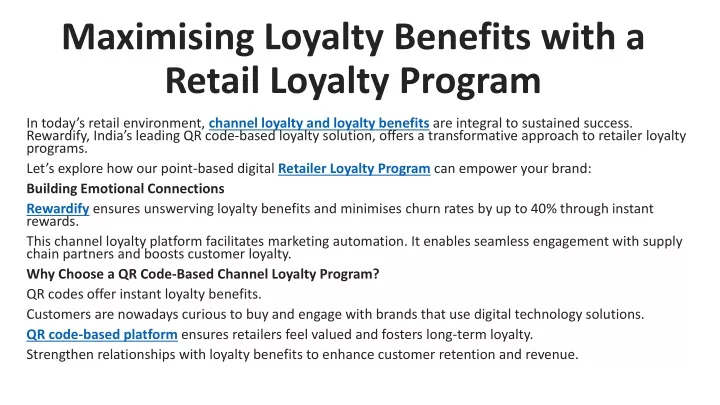 maximising loyalty benefits with a retail loyalty program