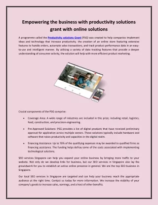 Empowering the business with productivity solutions grant with online solutions