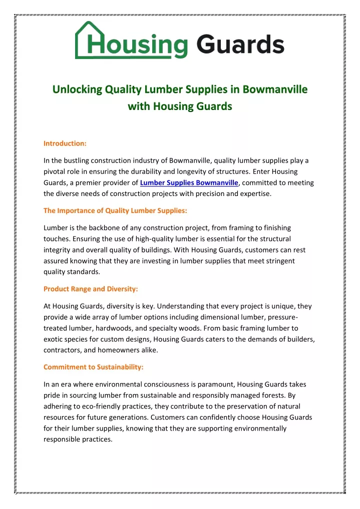 unlocking quality lumber supplies in bowmanville