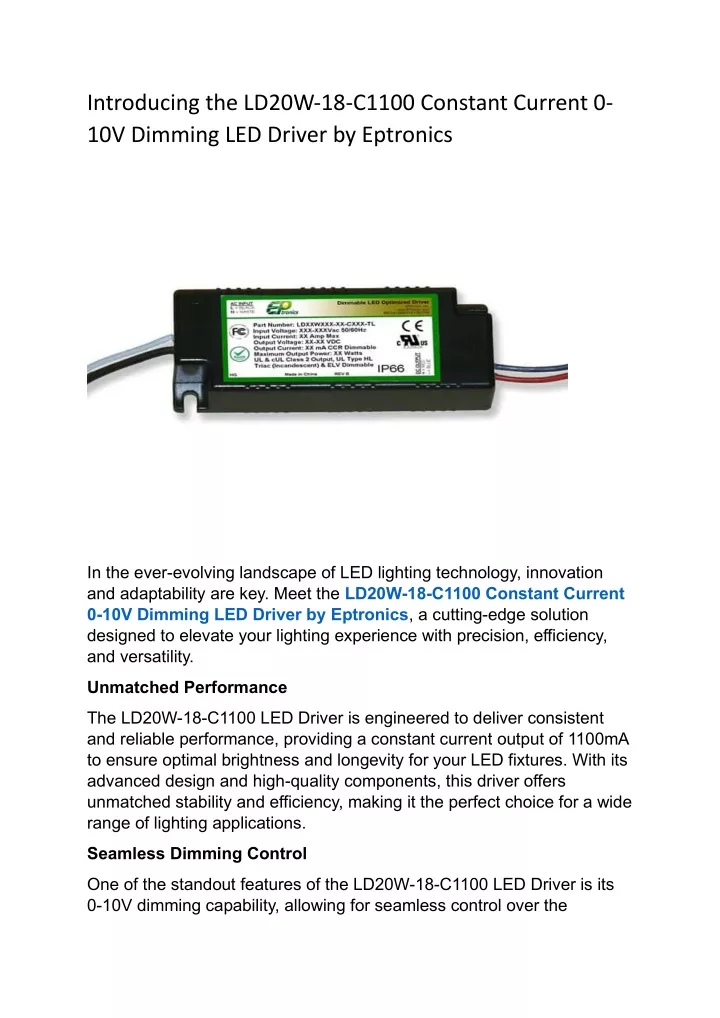introducing the ld20w 18 c1100 constant current