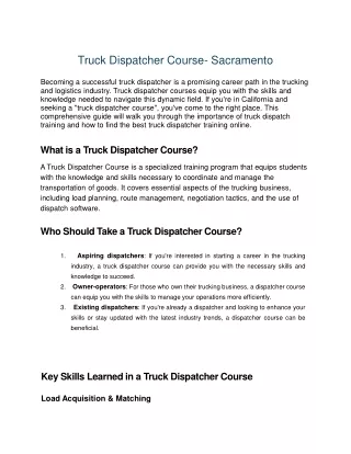 truck dispatcher course sacramento