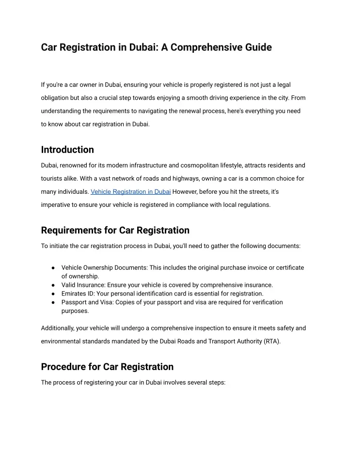 car registration in dubai a comprehensive guide