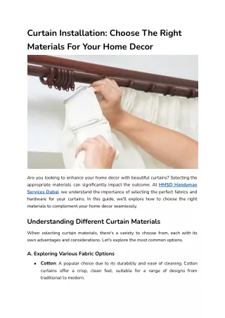 Curtain Installation: Choose The Right Materials For Your Home Decor