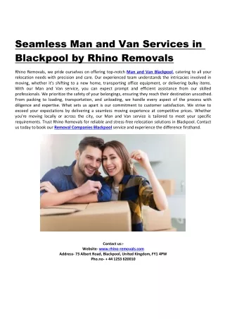 Seamless Man and Van Services in Blackpool by Rhino Removals