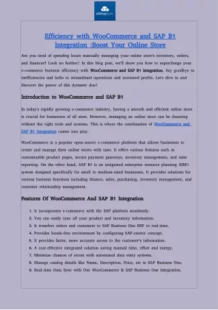 Simplify E-commerce Operations with WooCommerce SAP Integration