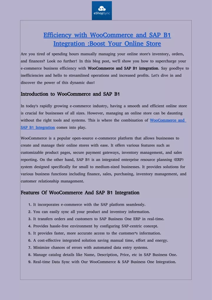 efficiency with woocommerce and sap b1 efficiency