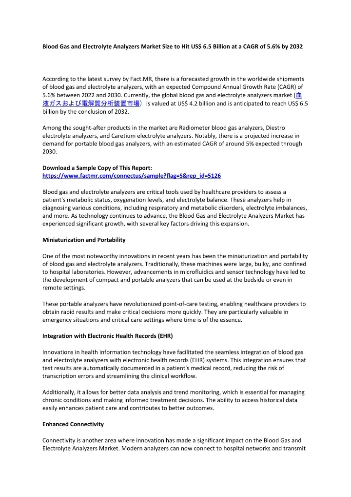 blood gas and electrolyte analyzers market size