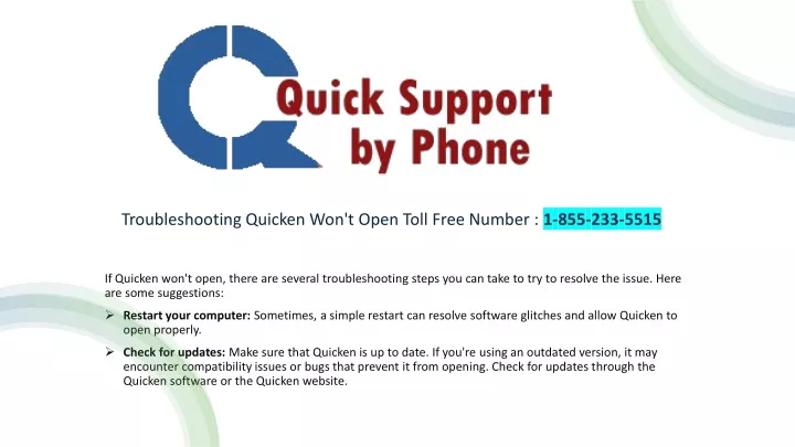 troubleshooting quicken won t open toll free number 1 855 233 5515