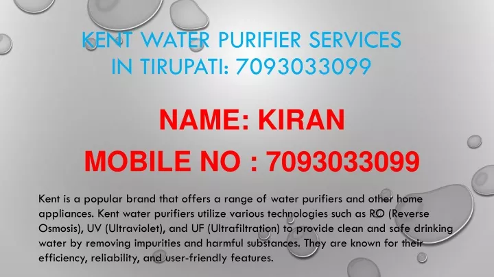kent water purifier services in tirupati