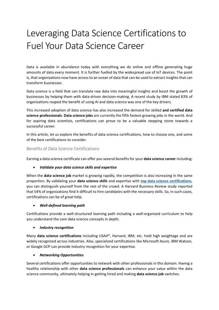 leveraging data science certifications to fuel