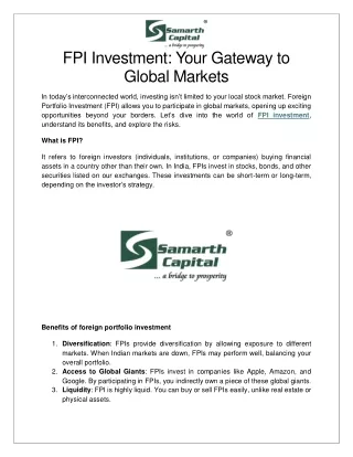 FPI Investment Your Gateway to Global Markets