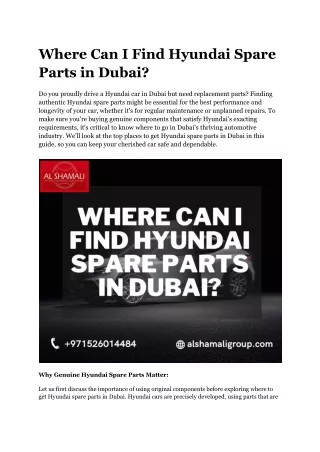 Where Can I Find Hyundai Spare Parts in Dubai - Al Shamali Auto Parts Group