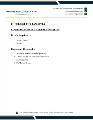 Documents for tan application (llp)