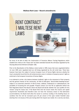 Rent Contract | Maltese Rent Laws | Lease Contract in Malta | EMD Malta