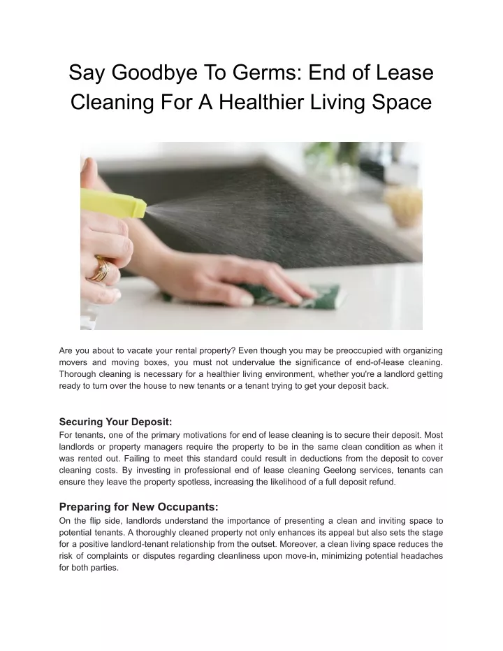 say goodbye to germs end of lease cleaning