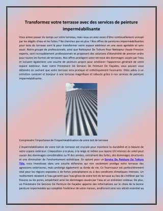 Transformez votre terrasse avec des services de peinture imperméabilisante