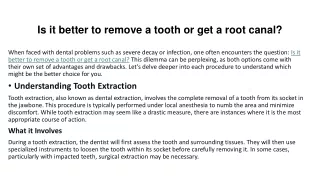Is it better to remove a tooth or get a root canal