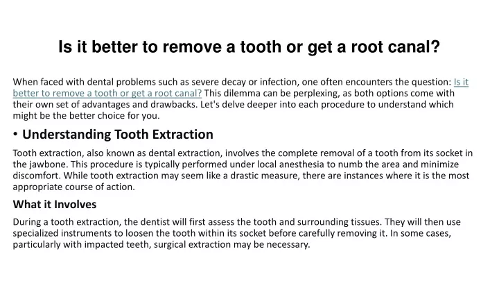 is it better to remove a tooth or get a root canal