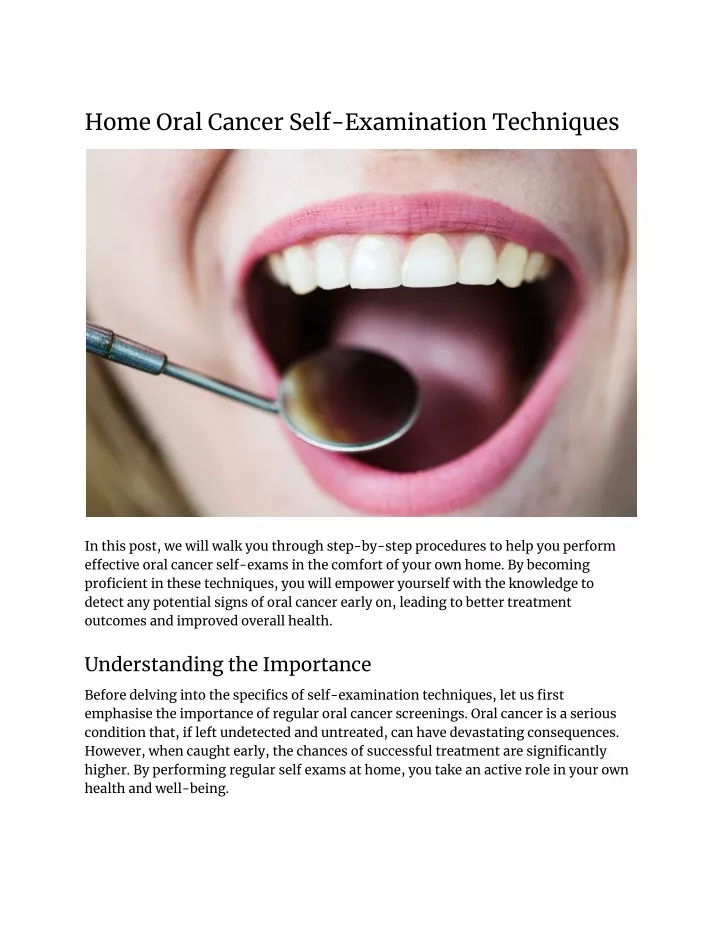 Ppt - Home Oral Cancer Self-examination Techniques Powerpoint 