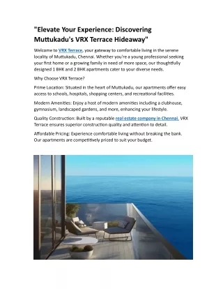 Discovering Muttukadu's VRX Terrace Hideaway