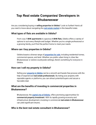 Top Real estate Companies/ Developers in Bhubaneswar