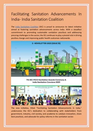 Facilitating Sanitation Advancements In India India Sanitation Coalition